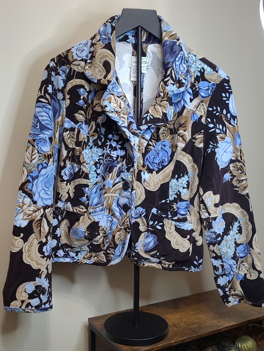 Live a Little Brown & Blue Floral Soft Corduroy Jacket size Large